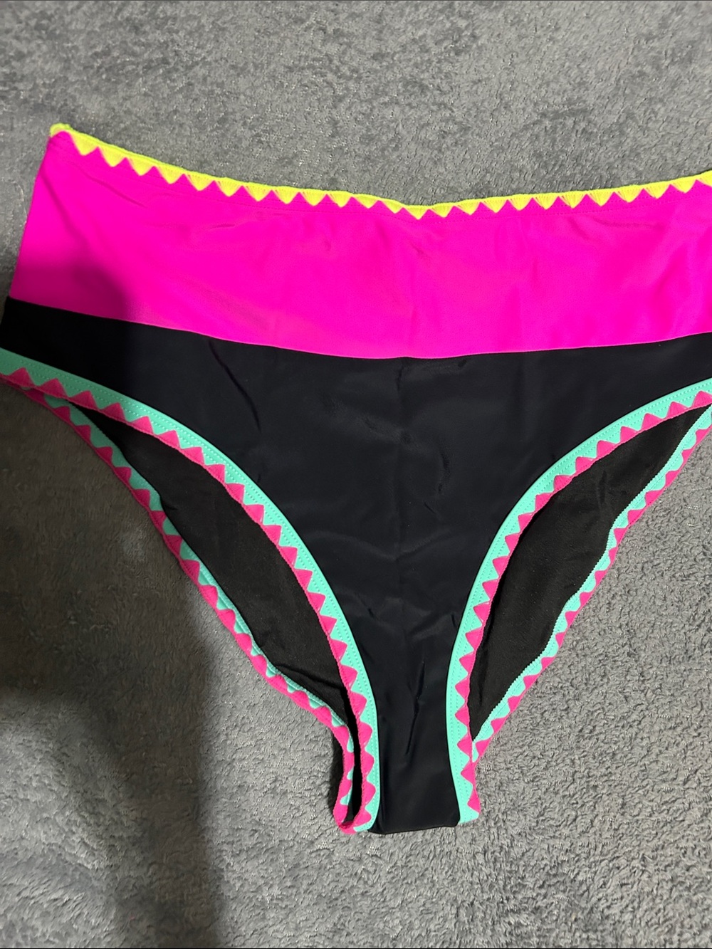 NWT Popvil Black Swim Set with Neon Pink and Aqua Trim - Picture 7 of 12